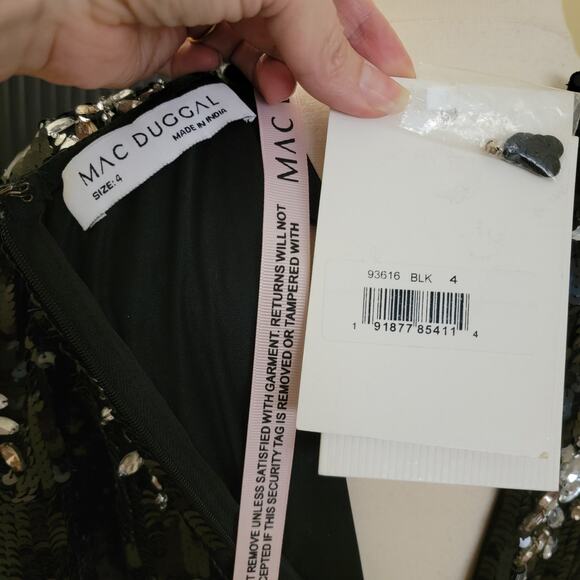 Mac Duggal 93616 Black Embellished Sequin Long Sleeve V Evening Gown Dress 4 - Picture 3 of 13